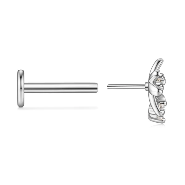 316L Orvosi Acél Ezüst Színű Push-in Labret Piercing Virág Dísszel