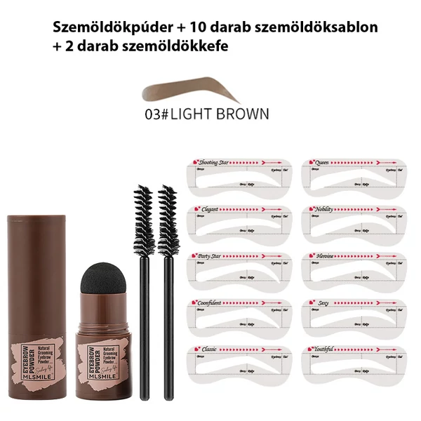MLSMILE Világosbarna Szemöldök Formázó Készlet Sablonnal és Szemöldökkefével