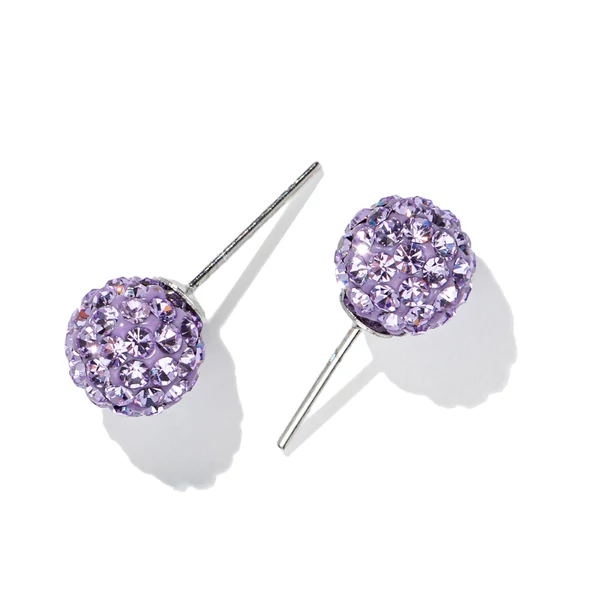 S925 Ezüst Gömb Fülbevaló Lila Swarovski® Kövekkel