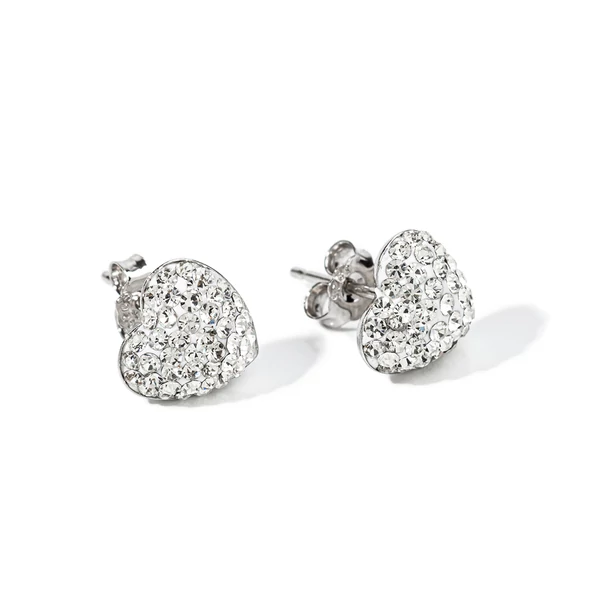 Fehér Szív Alakú Swarovski® Kristályokkal Kirakott S925 Ezüst Fülbevaló