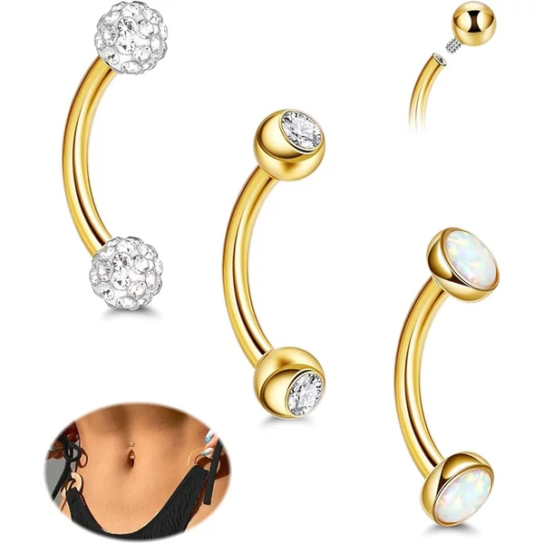 316L Arany Színű Köldök És Szemöldök Piercing Szett Kővel - 8MM