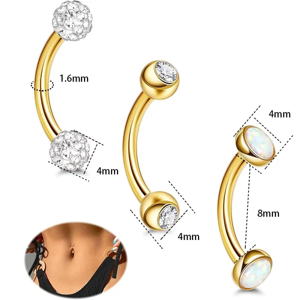316L Arany Színű Köldök És Szemöldök Piercing Szett Kővel - 8MM
