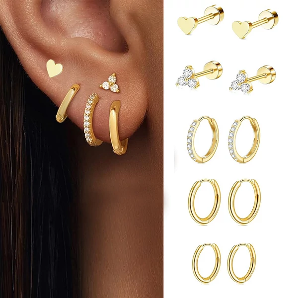 Arany Színű Orvosi Acél Piercing Szett - 10 db