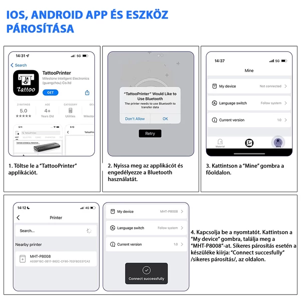 Bluetooth Hőnyomtató Tetováláshoz