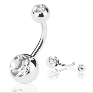 Ezüst Színű Titán köldök piercing - két átlátszó kerek cirkónia