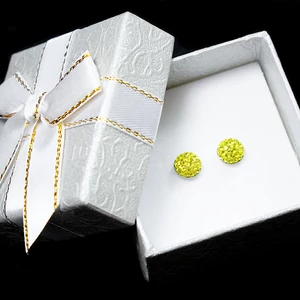 Sárga félgömb alakú  fülbevaló,üvegkristályokkal kirakva