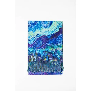 Színes Sál Van Gogh Mintával Alján Rojtokkal