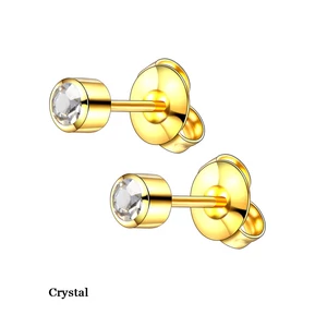 Arany Színű Orvosi Acél Fülbevaló, Fehér Cirkónia Kővel, 4 mm
