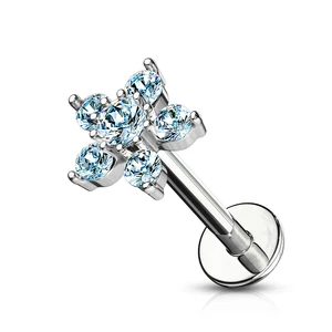 Ezüst színű kék cirkónia köves virág alakú piercing 8mm