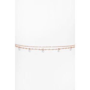 Arany Színű, Két Soros Átlátszó Gyöngyökkel Díszített Rozsdamentes Acél Bokalánc