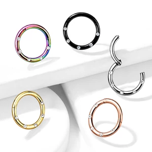 A &amp;amp; ONE PVD Bevonatos, Ezüst Orvosi Acél Karika Alakú Piercing, Kristály Kövekkel