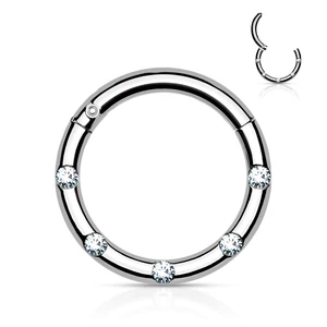 A &amp;amp; ONE PVD Bevonatos, Ezüst Orvosi Acél Karika Alakú Piercing, Kristály Kövekkel