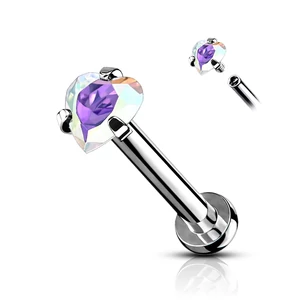 A &amp;amp; ONE Ezüst Színű Orvosi Acél Piercing Fehér Szív Alakú Cirkónia Kővel, 6 mm