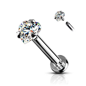 A &amp;amp; ONE Ezüst Színű Orvosi Acél Piercing Fehér Szív Alakú Cirkónia Kővel, 8 mm