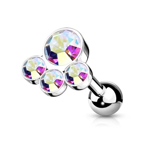 A &amp;amp; ONE Ezüst Színű 316L Orvosi Acél Színesen Csillogó Kövekkel Díszített Egyenesszárú Barbell Piercing