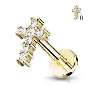 A &amp;amp; ONE Arany Színű 316L Orvosi Acél Köves Kereszt Alakú Egyenesszárú Labret Piercing