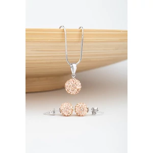 A &amp;amp; ONE S925 Ezüst Gömb Fülbevaló És Nyaklánc Szett Bézs Swarovski® Kövekkel