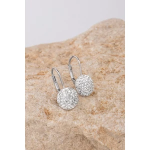 Fehér Swarovski Kövekkel Díszített S925 Ezüst Fülbevaló Félgömb Medállal
