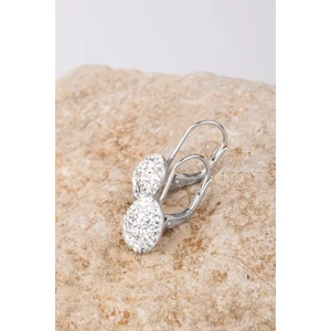 Fehér Swarovski Kövekkel Díszített S925 Ezüst Fülbevaló Félgömb Medállal