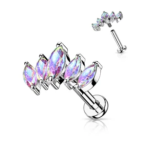 A &amp;amp; ONE Ezüst Színű 316L Orvosi Acél Labret Piercing Színjátszós Ovális Kövekkel