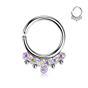 A &amp; ONE Ezüst Színű 316L Orvosi Acél Karika Alakú Septum Piercing Kövekkel Díszítve