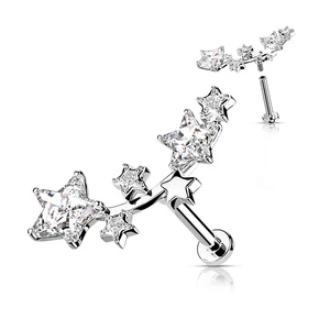 A & ONE Ezüst Színű Orvosi Acél Labret Piercing Cirkónia Köves Csillag Díszítéssel
