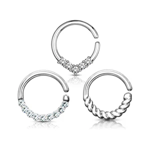 A &amp; ONE Ezüst Színű Platina Bevonatos Kövekkel Díszített Hajlítható Karika Orr/Fül Piercing 3 Darabos Szett