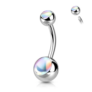 A &amp;amp; ONE 316L Ezüst-Hologramos Orvosi Acél Dupla Golyós Köldök Piercing