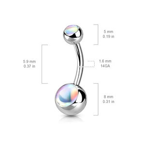 A &amp;amp; ONE 316L Ezüst-Hologramos Orvosi Acél Dupla Golyós Köldök Piercing