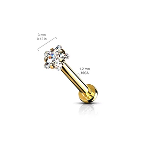 A &amp;amp; ONE Arany Színű Cirkónia Kövekkel Díszített 316L Orvosi Acél Labret Piercing