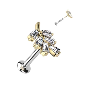 Arany Színű 316L Orvosi Acél Egyenesszárú Labret Piercing Cirkónia Kövekkel
