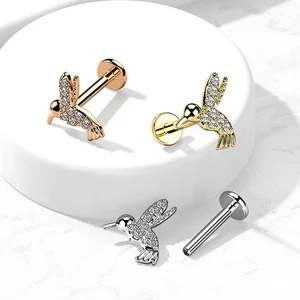 A &amp;amp; ONE Arany Színű 316L Orvosi Acél Egyenesszárú Labret Piercing Kolibrivel Díszítve