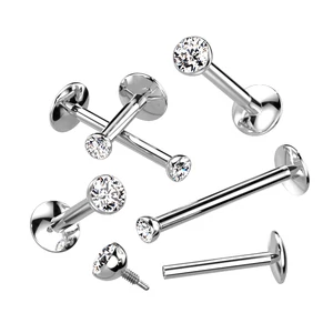 Ezüst Színű Titánium Egyenesszárú Piercing, Csillogó Kövekkel