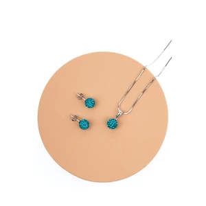 A &amp;amp; ONE S925 Ezüst Gömb Fülbevaló És Nyaklánc Szett Türkizkék Swarovski® Kövekkel
