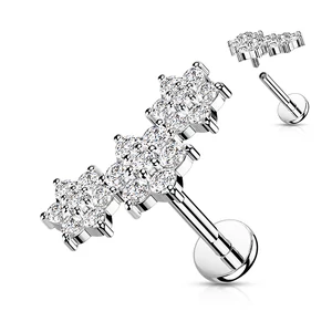 A & ONE Ezüst Színű 316L Orvosi Acél Egyenesszárú Labret Piercing Kövekkel
