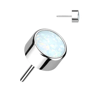 Ezüst Színű Titánium Piercing Vég Fehér Opál Kővel - 3 mm 