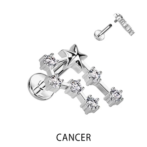 A & ONE Ezüst Színű 316L Orvosi Acél Labret Piercing Rák Csillagjegy