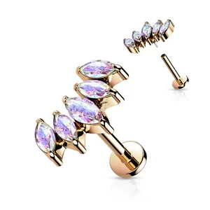 A & ONE Rózsaarany Színű 316L Orvosi Acél Labret Piercing Színváltós Ovális Kövekkel