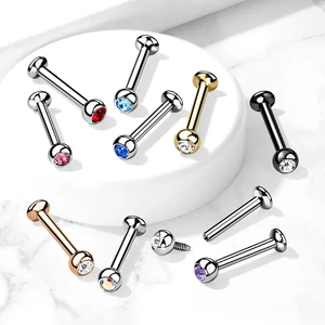 A &amp;amp; ONE Ezüst Színű 316L Orvosi Acél Egyenesszárú Labret Piercing Fehér Kővel
