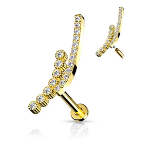 Arany Színű Hullámos 316L Orvosi Acél Egyenesszárú Labret Piercing Kövekkel