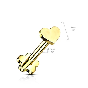 Arany Színű Szív És Virág Alakú Titánium Egyenesszárú Labret Piercing