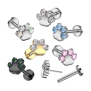 Tappancs Alakú Titánium Egyenesszárú Labret Piercing Fehér Színű Cirkónia Kővel