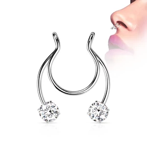 Ezüst Színű 316L Orvosi Acél Ál Septum Piercing Fehér Cirkónia Köves Véggel