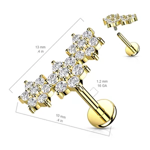 A & ONE Arany Színű 316L Orvosi Acél Egyenesszárú Labret Piercing Kövekkel