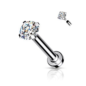 Ezüst Színű 316L Orvosi Acél Egyenesszárú Labret Piercing Fehér Kővel