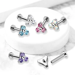 Ezüst Színű 316L Orvosi Acél Egyenesszárú Labret Piercing Fehér Kővel