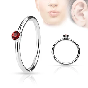 Ezüst Színű 316L Orvosi Acél Karika Orr Piercing Piros Kristállyal