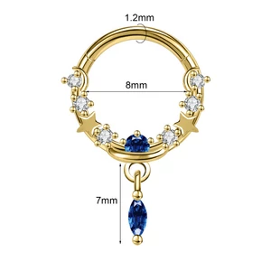 A & ONE Arany Színű Rozsdamentes Acél Septum Piercing Kék És Fehér Köves Díszítéssel