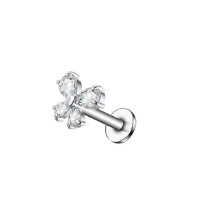 A & ONE Ezüst Színű Rozsdamentes Acélból Készült Pillangó Alakú Strasszköves Labret Piercing