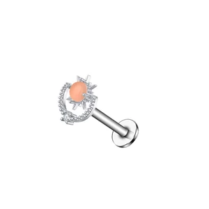 A & ONE Ezüst Színű Rozsdamentes Acélból Készült Rózsaszín Köves És Fehér Strasszköves Labret Piercing